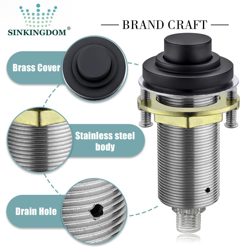 SINKINGDOM SinkTop Air Switch Kit (Long Full Brass Button) for Garbage Disposal, Cordless Matte Black - Image 2